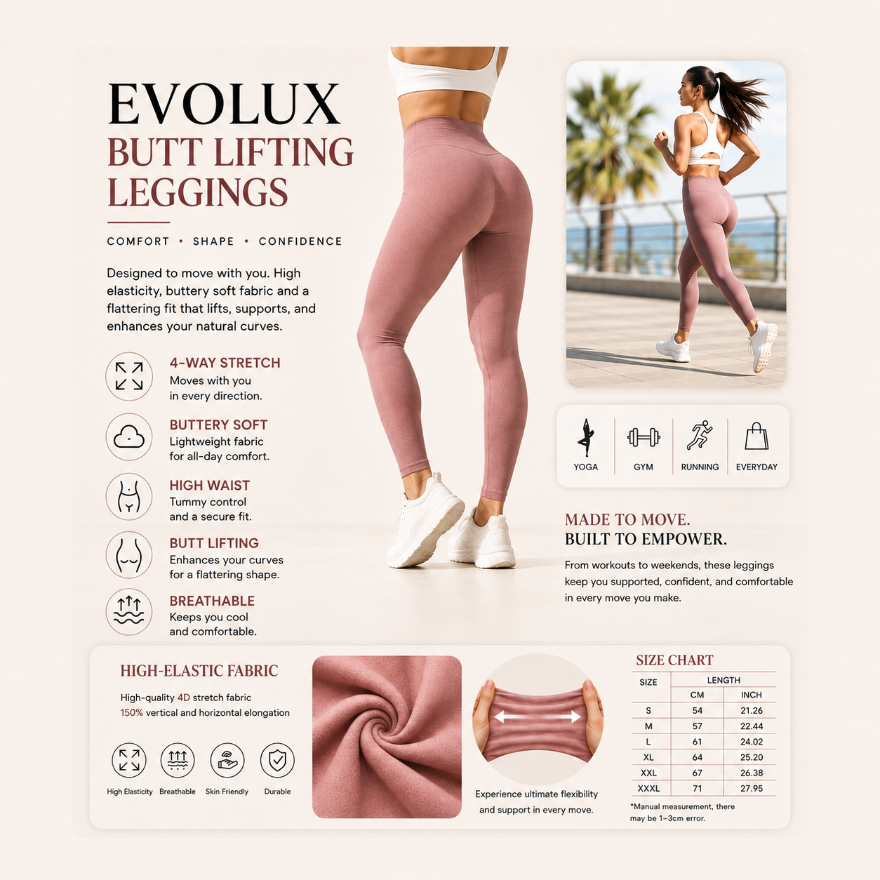 EVOLUX High-Waisted Butt Lifting Leggings